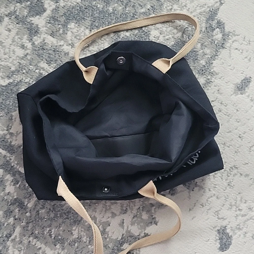 Black Canvas Tote Bag with Bicycle Print